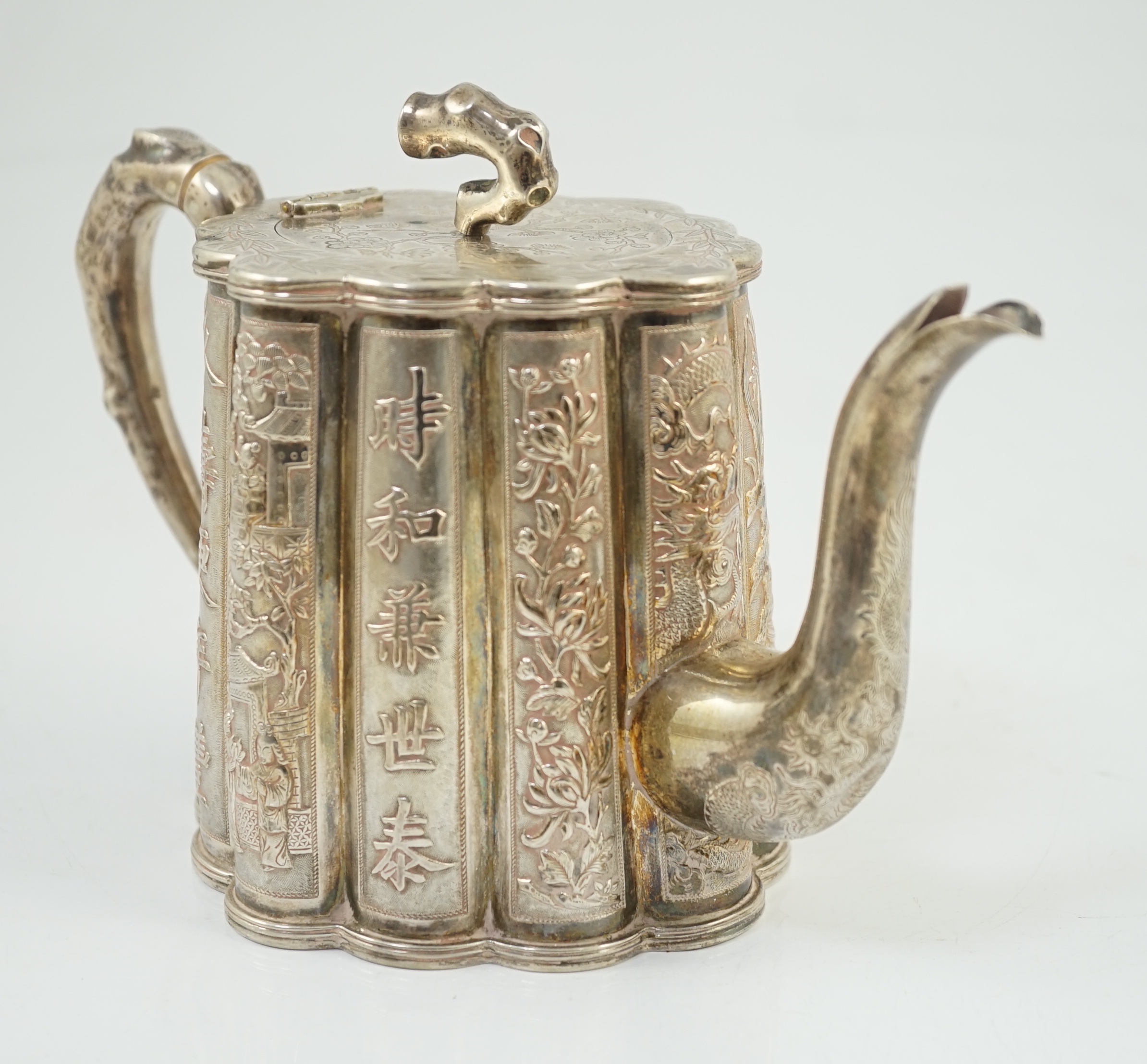 A late 19th/early 20th century Chinese Export silver teapot, by Luen Wo, Shanghai